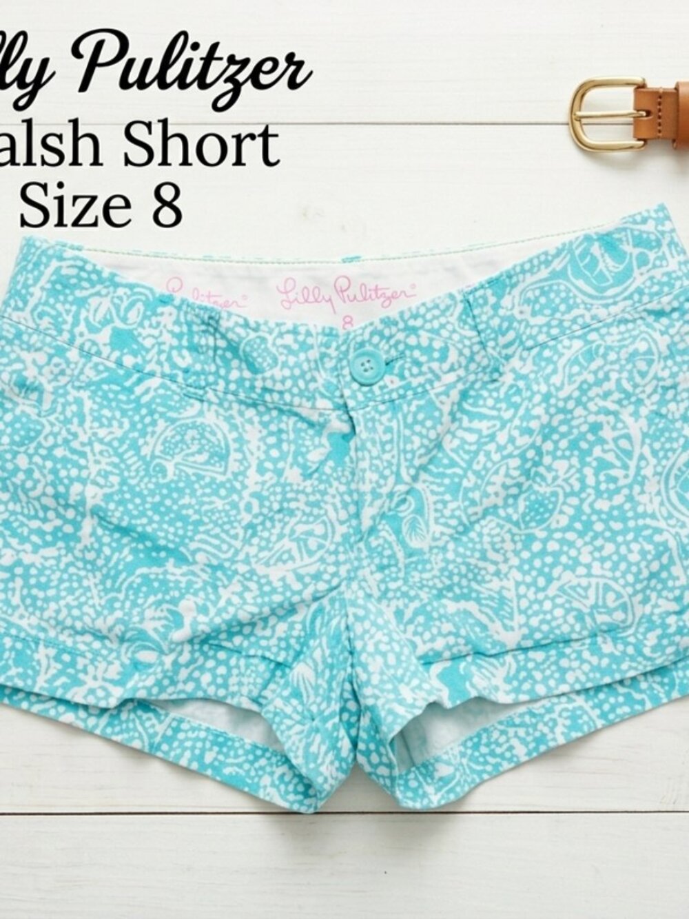 Lilly Pulitzer Aqua Blue White "The Walsh Short" Size 8